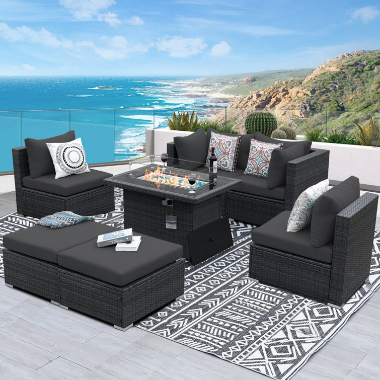 Rattan sofa 2025 with fire pit